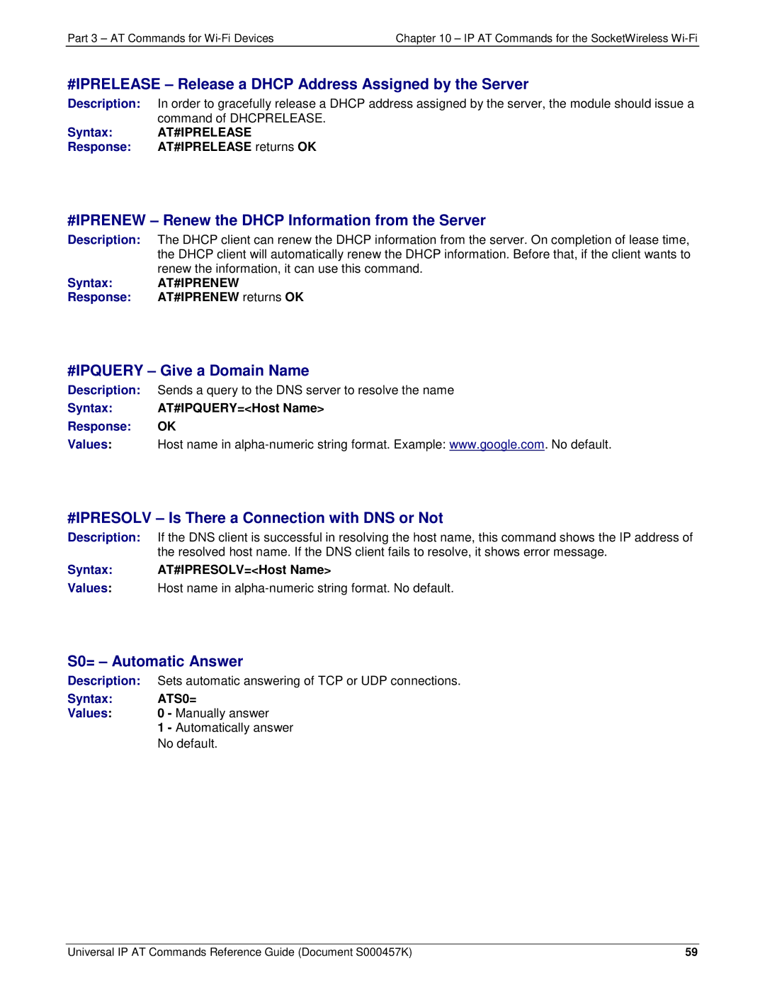 Multi-Tech Systems iCell GPRS (MTSMC-G2-IP #IPRELEASE Release a Dhcp Address Assigned by the Server, S0= Automatic Answer 