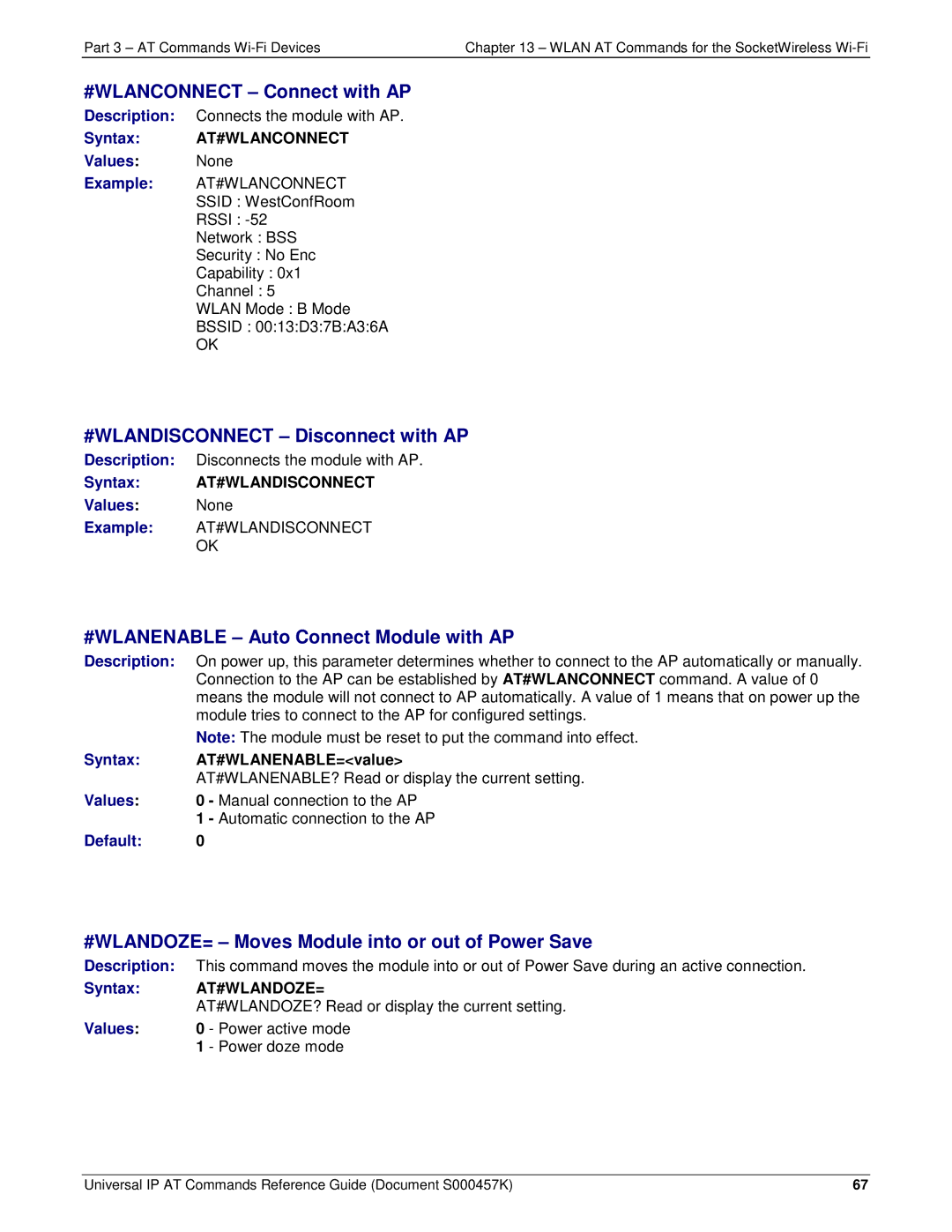 Multi-Tech Systems iCell GPRS (MTSMC-G2-IP manual #WLANCONNECT Connect with AP, #WLANDISCONNECT Disconnect with AP 