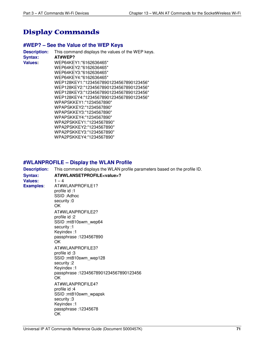 Multi-Tech Systems iCell GPRS (MTSMC-G2-IP #WEP? See the Value of the WEP Keys, #WLANPROFILE Display the Wlan Profile 