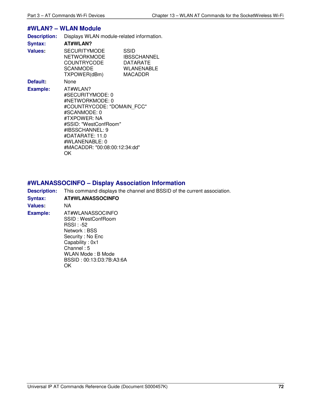 Multi-Tech Systems iCell GPRS (MTSMC-G2-IP #WLAN? Wlan Module, #WLANASSOCINFO Display Association Information, At#Wlan? 