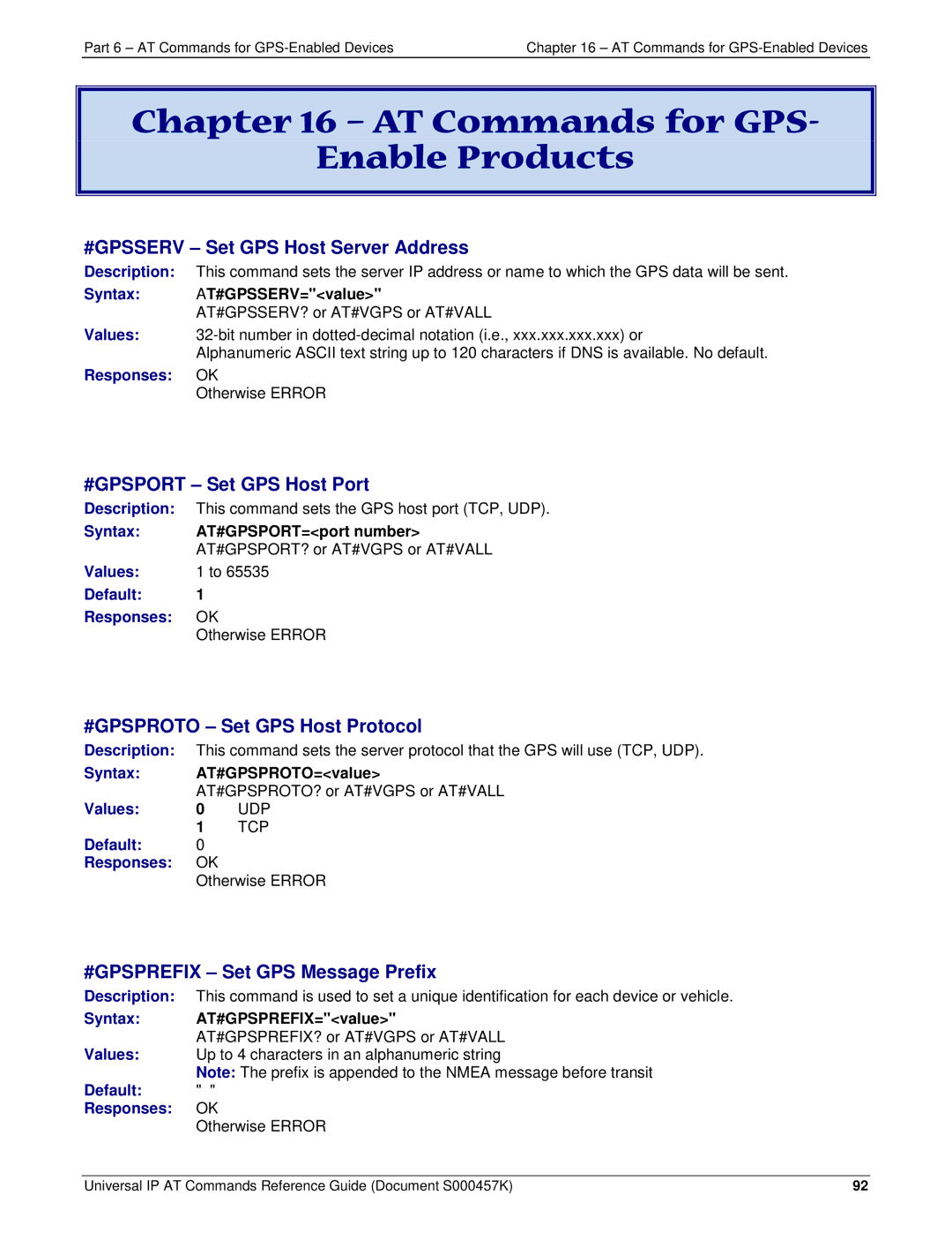 Multi-Tech Systems iCell GPRS (MTSMC-G2-IP manual AT Commands for GPS Enable Products, #GPSSERV Set GPS Host Server Address 