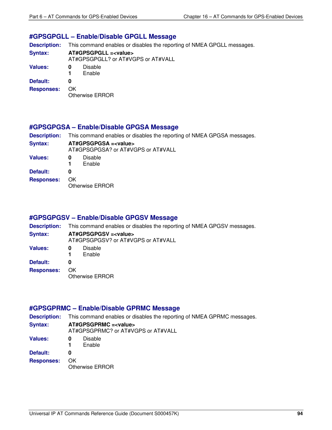 Multi-Tech Systems iCell GPRS (MTSMC-G2-IP #GPSGPGLL Enable/Disable Gpgll Message, #GPSGPGSA Enable/Disable Gpgsa Message 