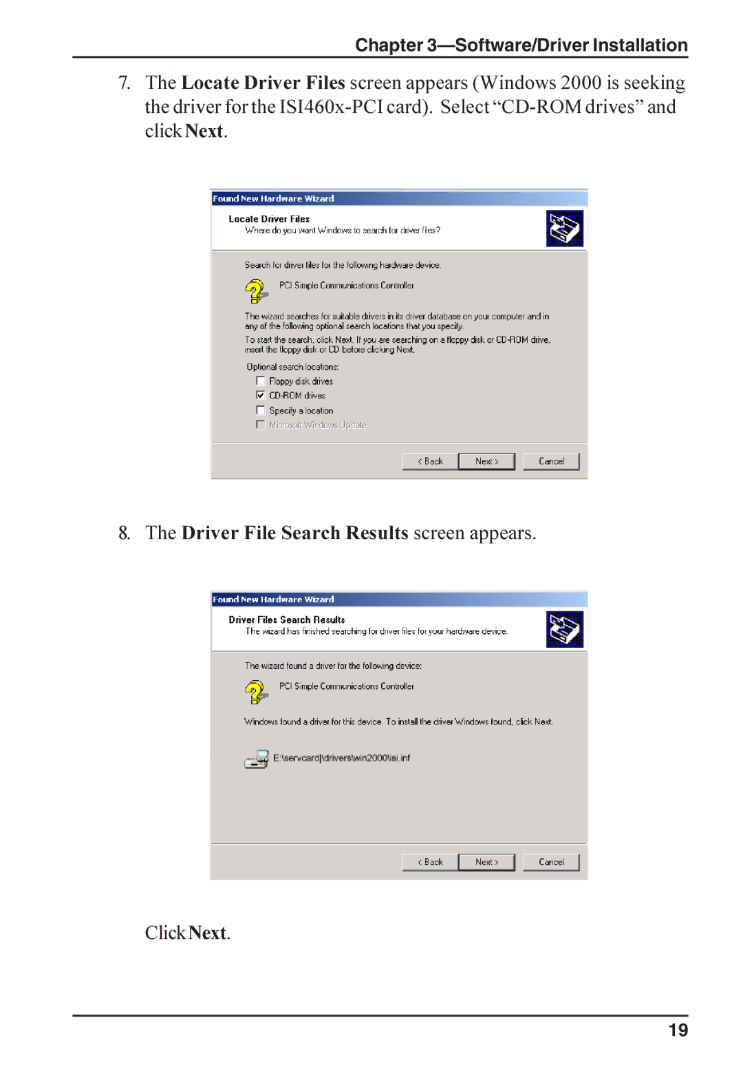 Multi-Tech Systems ISI4608-PCI manual Driver File Search Results screen appears 