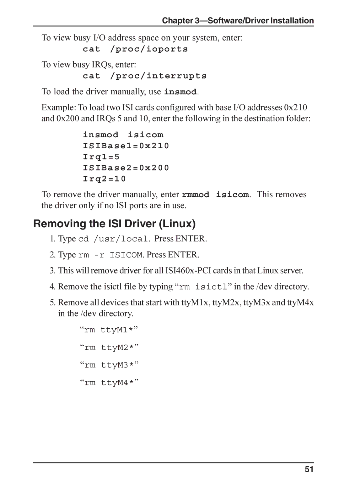 Multi-Tech Systems ISI4608-PCI manual Removing the ISI Driver Linux, Cat /proc/interrupts 