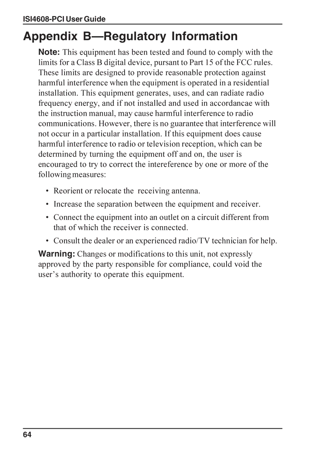 Multi-Tech Systems ISI4608-PCI manual Appendix B-Regulatory Information 