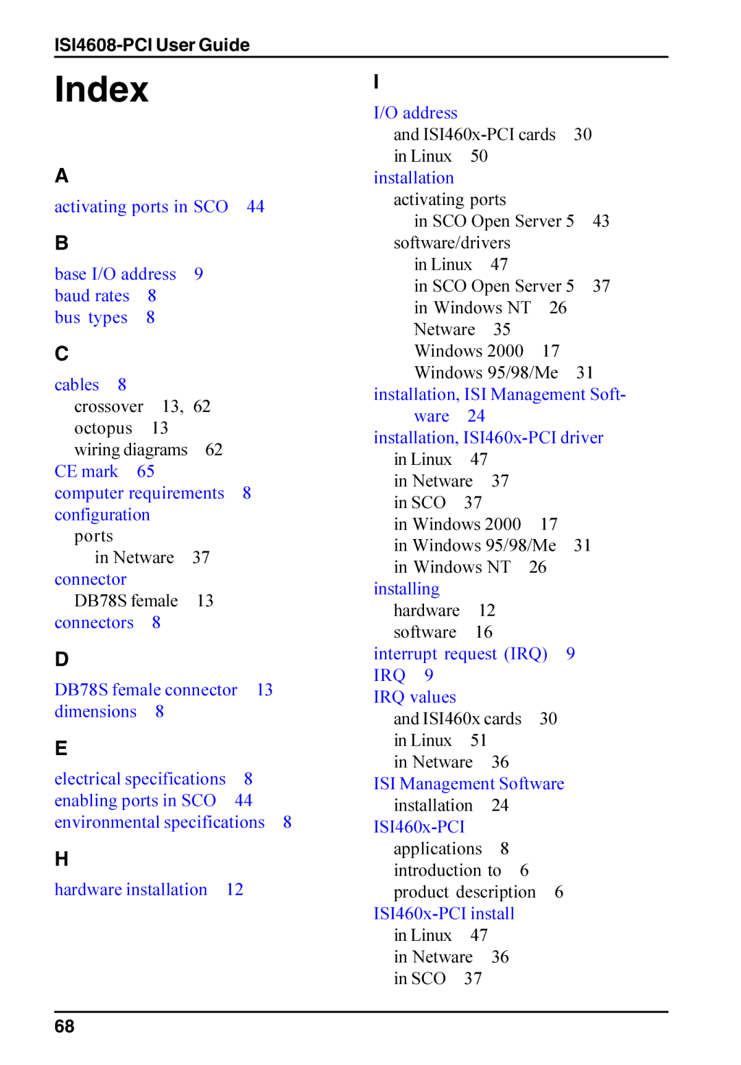 Multi-Tech Systems ISI4608-PCI manual Index 