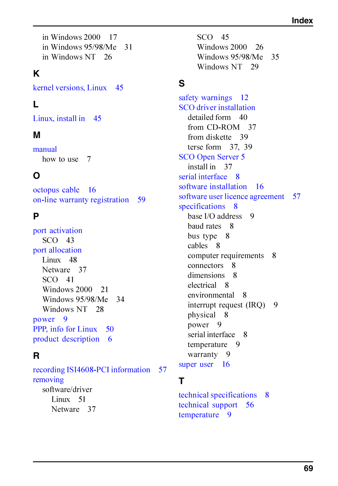 Multi-Tech Systems ISI4608-PCI manual Index 