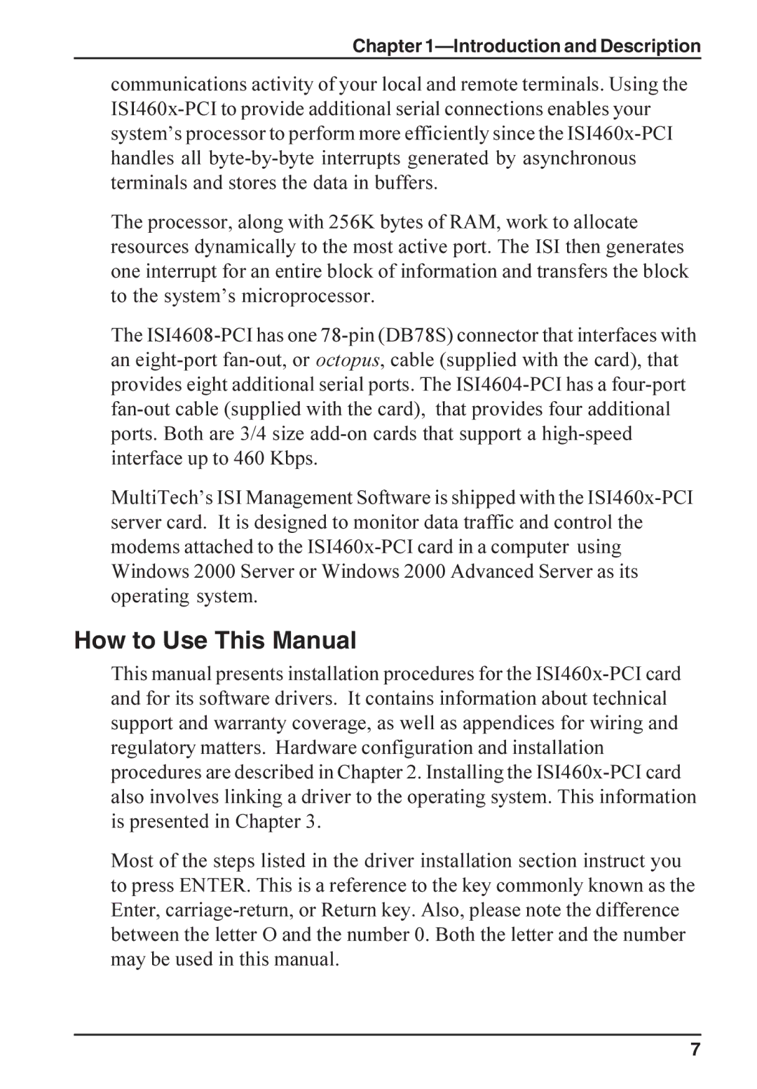 Multi-Tech Systems ISI4608-PCI manual How to Use This Manual, Introduction and Description 