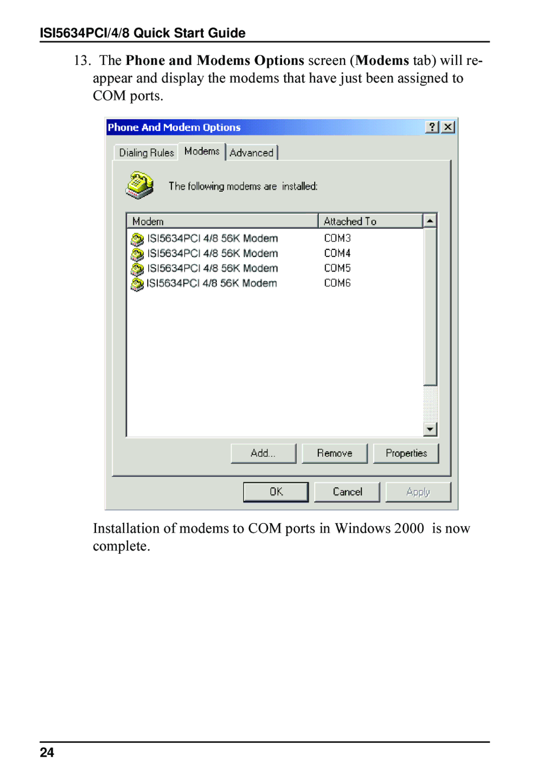 Multi-Tech Systems quick start ISI5634PCI/4/8 Quick Start Guide 