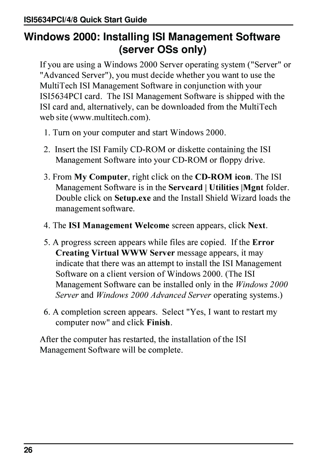 Multi-Tech Systems 8, ISI5634PCI quick start Turn on your computer and start Windows 