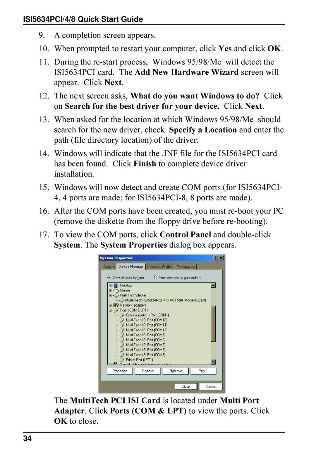 Multi-Tech Systems quick start ISI5634PCI/4/8 Quick Start Guide 