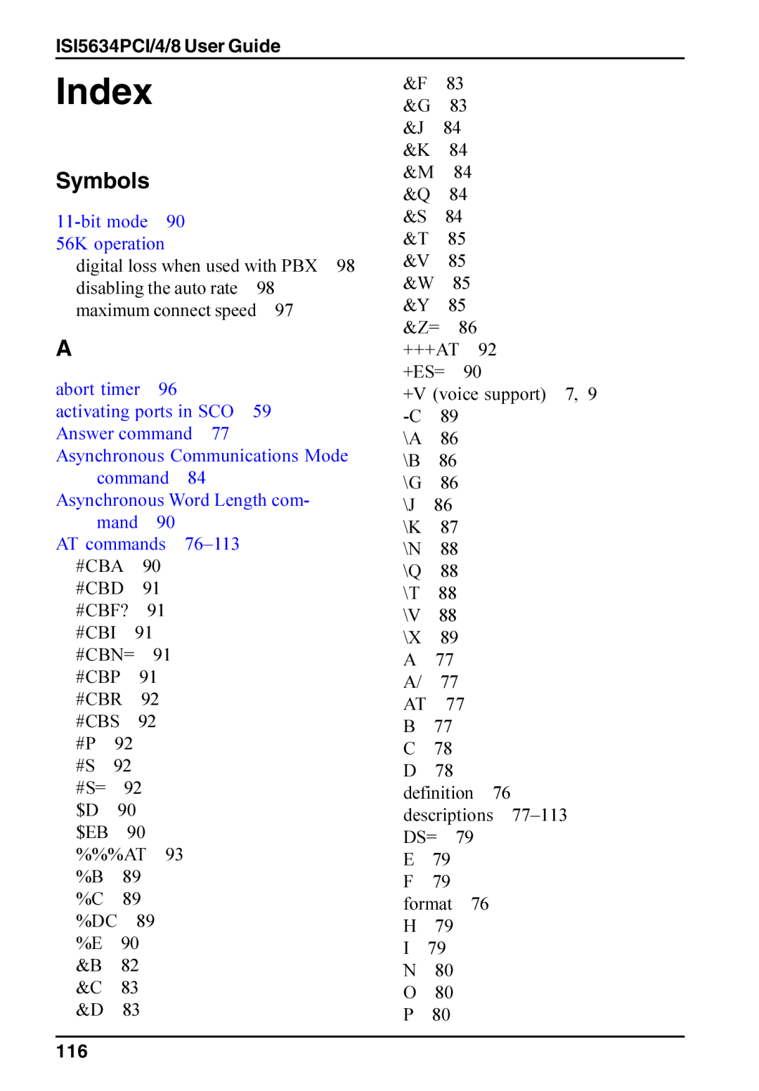 Multi-Tech Systems ISI5634PCI/4/8 manual Index 