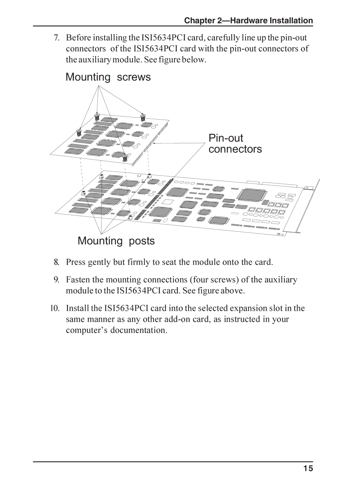 Multi-Tech Systems ISI5634PCI/4/8 manual Mounting screws 