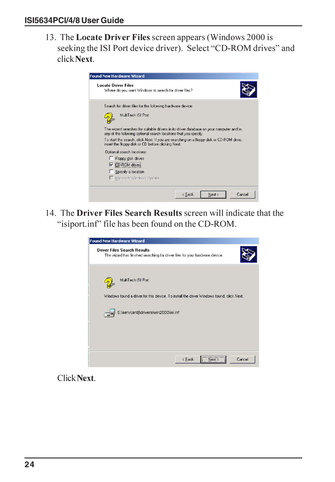 Multi-Tech Systems ISI5634PCI/4/8 manual ClickNext 