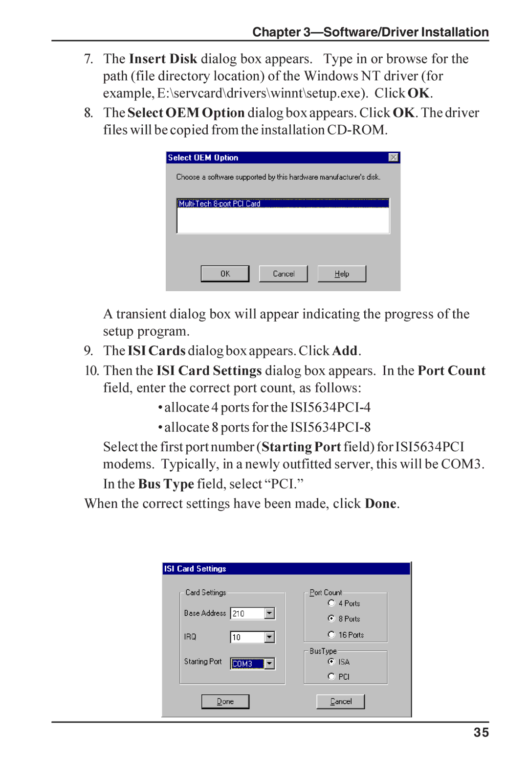 Multi-Tech Systems ISI5634PCI/4/8 manual Software/Driver Installation 