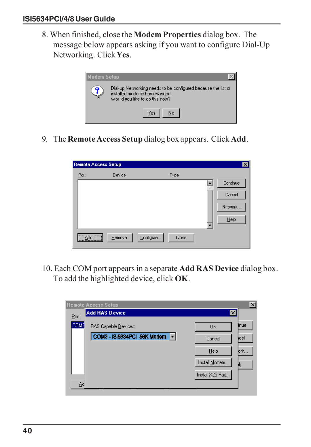 Multi-Tech Systems manual ISI5634PCI/4/8 User Guide 