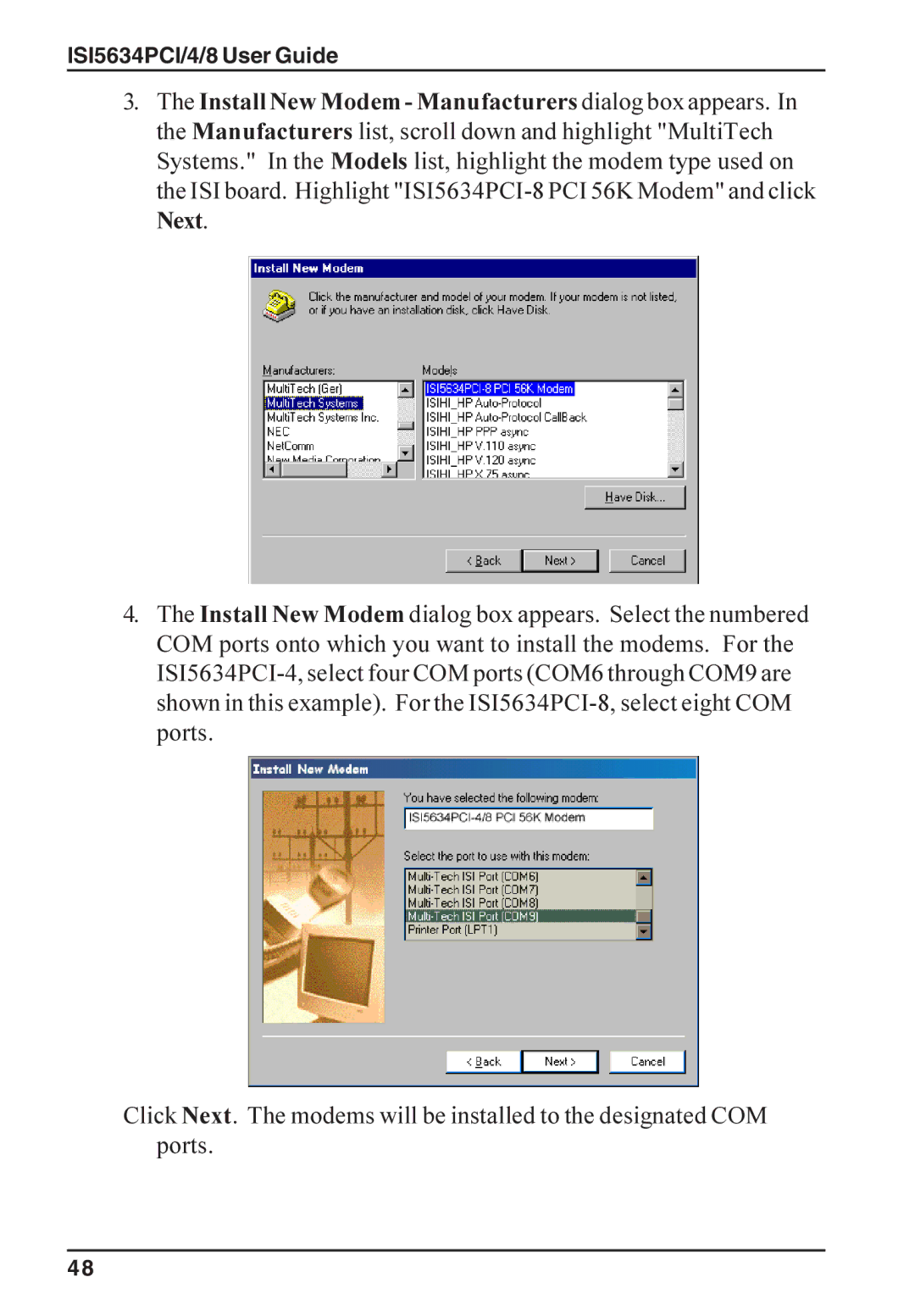 Multi-Tech Systems manual ISI5634PCI/4/8 User Guide 