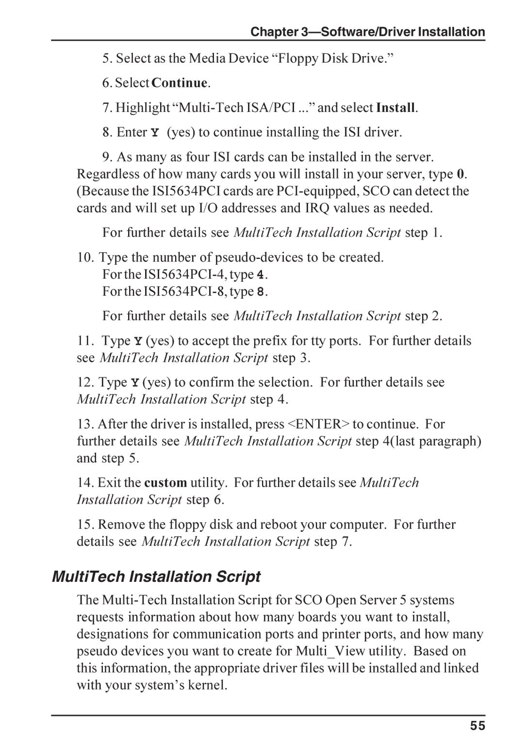 Multi-Tech Systems ISI5634PCI/4/8 manual MultiTech Installation Script 