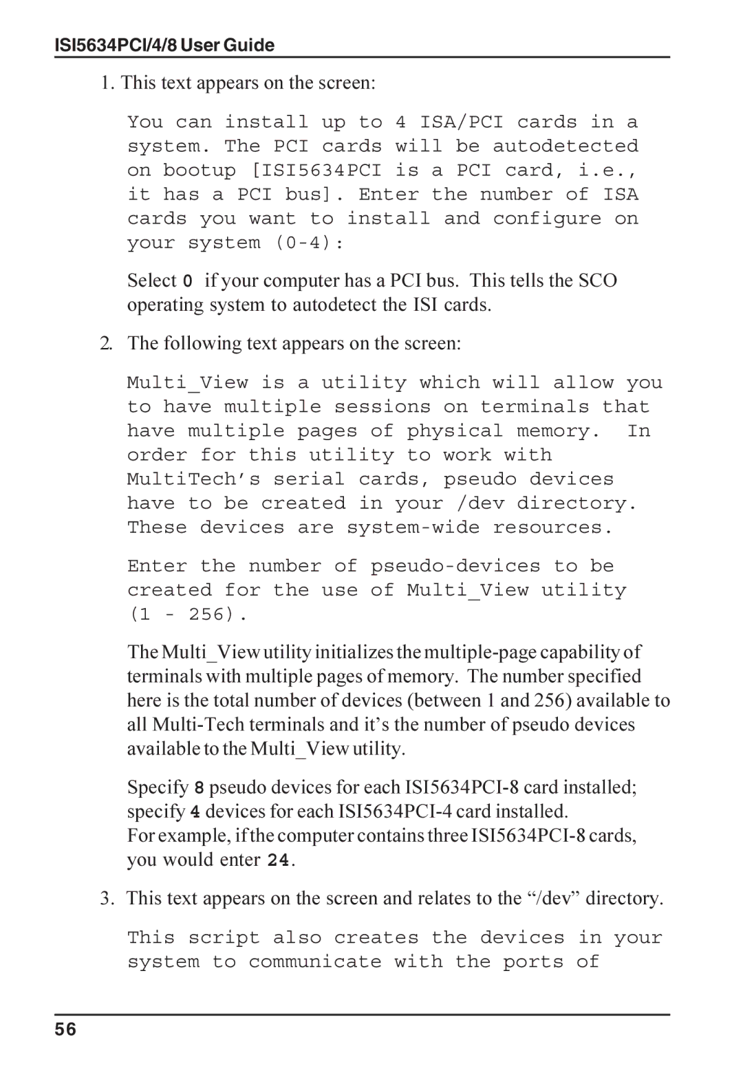 Multi-Tech Systems ISI5634PCI/4/8 manual This text appears on the screen 