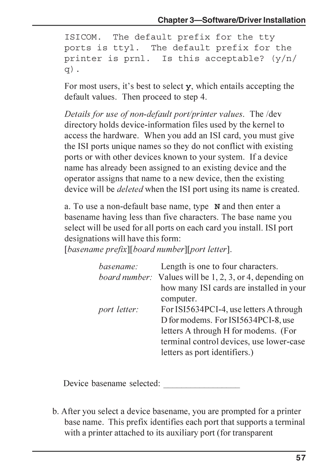 Multi-Tech Systems ISI5634PCI/4/8 manual Basename prefixboard numberport letter 