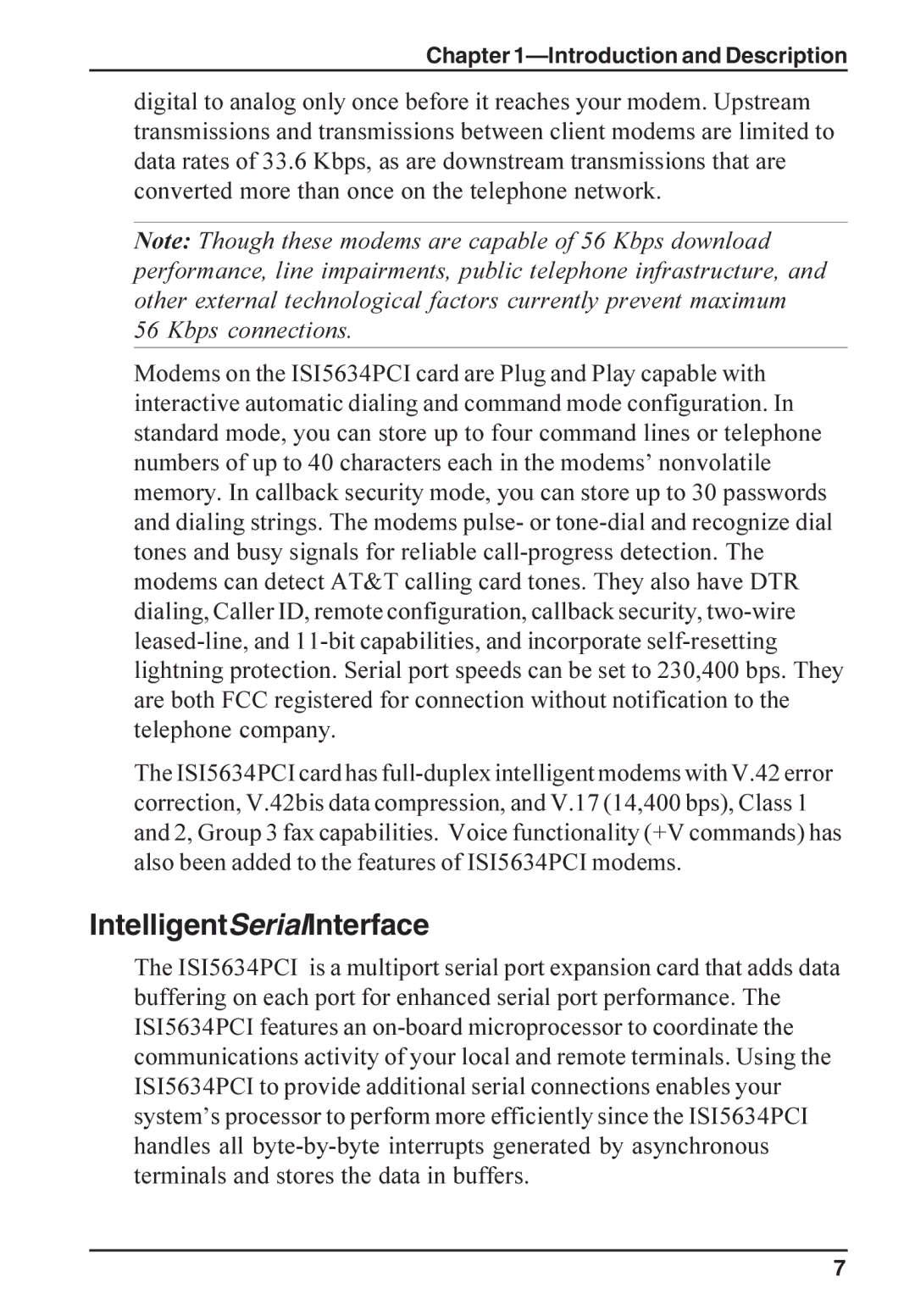 Multi-Tech Systems ISI5634PCI/4/8 manual IntelligentSerialInterface, Introduction and Description 