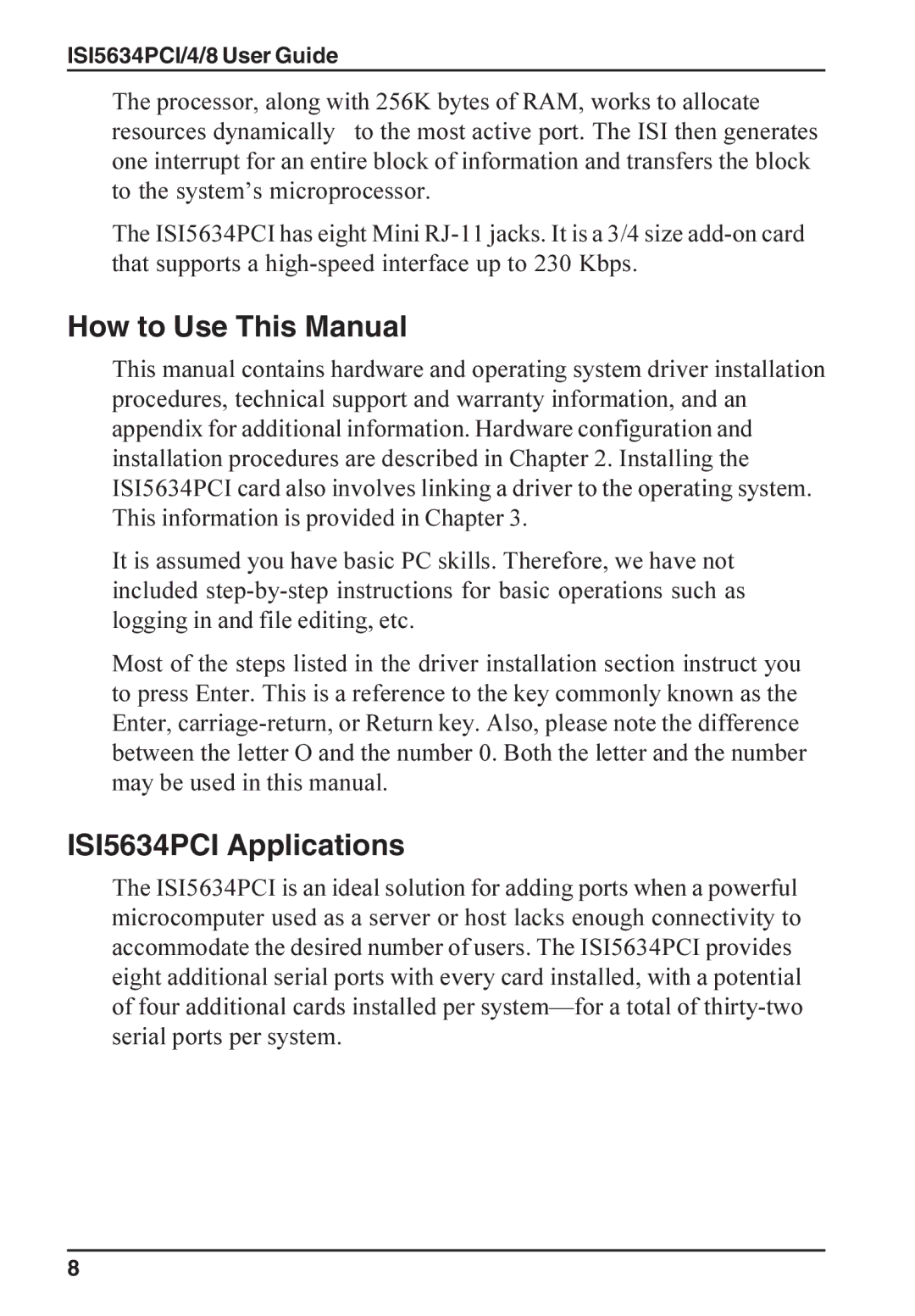 Multi-Tech Systems ISI5634PCI/4/8 manual How to Use This Manual, ISI5634PCI Applications 