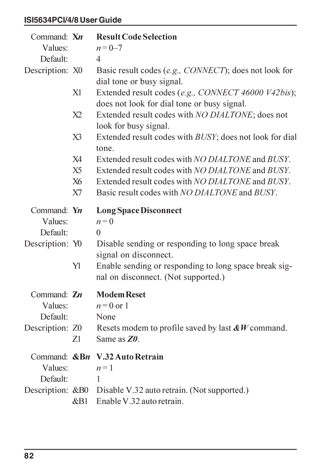 Multi-Tech Systems ISI5634PCI/4/8 manual Long Space Disconnect, ModemReset, Auto Retrain 