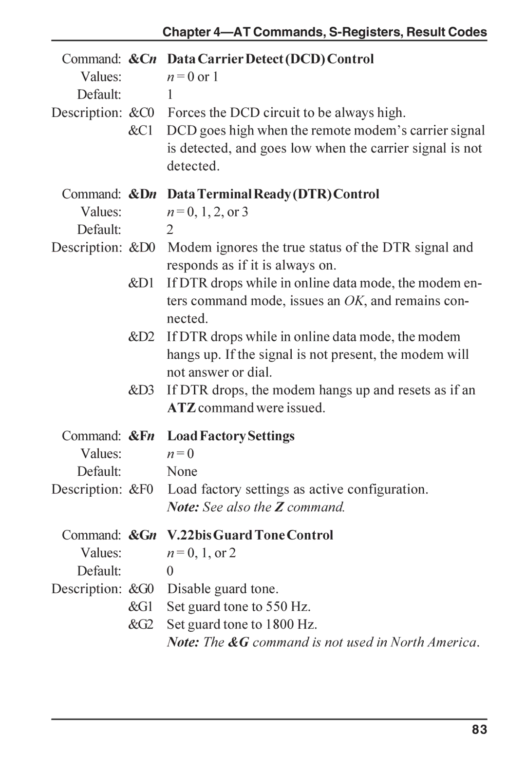 Multi-Tech Systems ISI5634PCI/4/8 manual Data Carrier Detect DCD Control, DataTerminalReadyDTRControl, LoadFactorySettings 