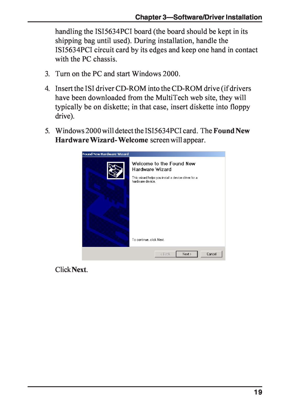 Multi-Tech Systems ISI5634PCI/4/8 manual Turn on the PC and start Windows 