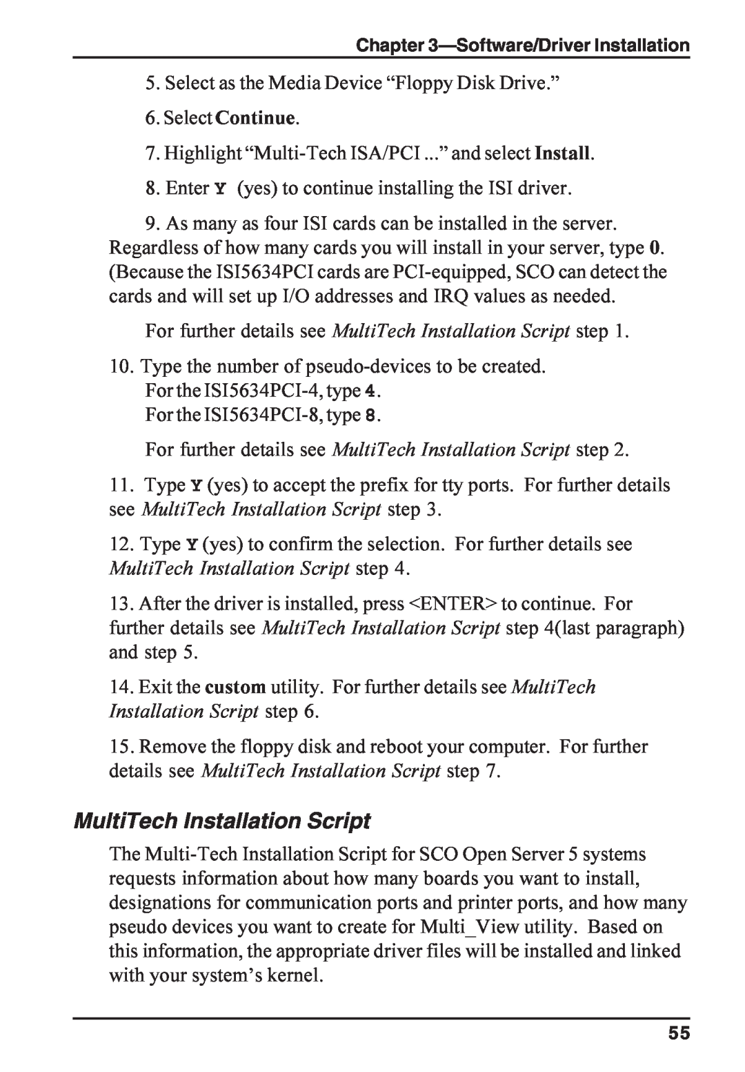 Multi-Tech Systems ISI5634PCI/4/8 manual MultiTech Installation Script 