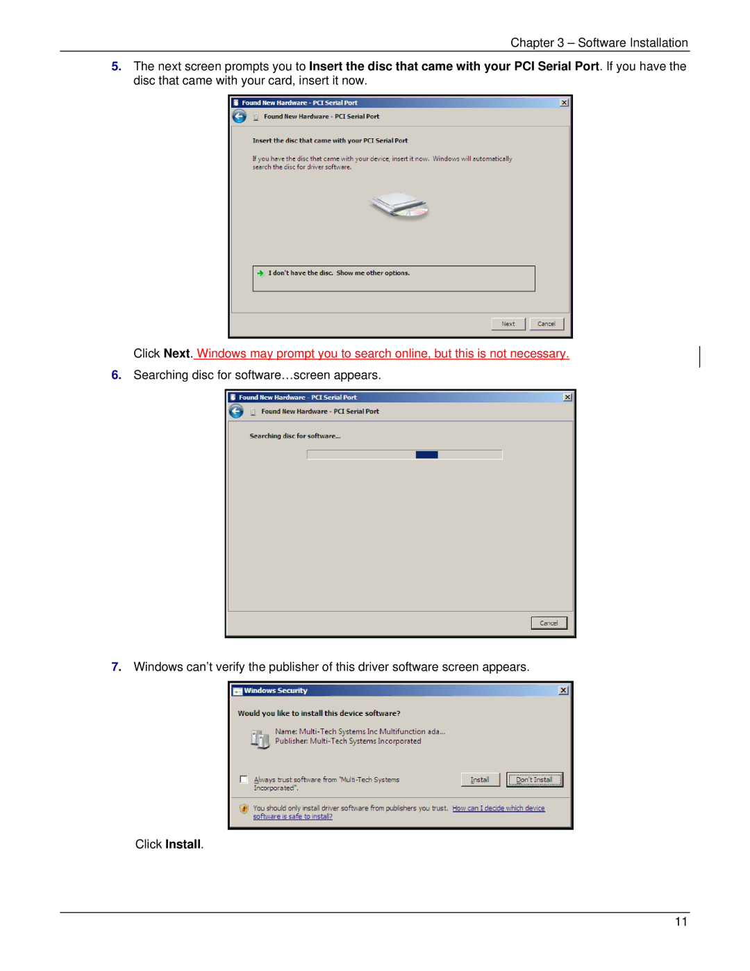 Multi-Tech Systems ISI5634UPCI manual Software Installation 