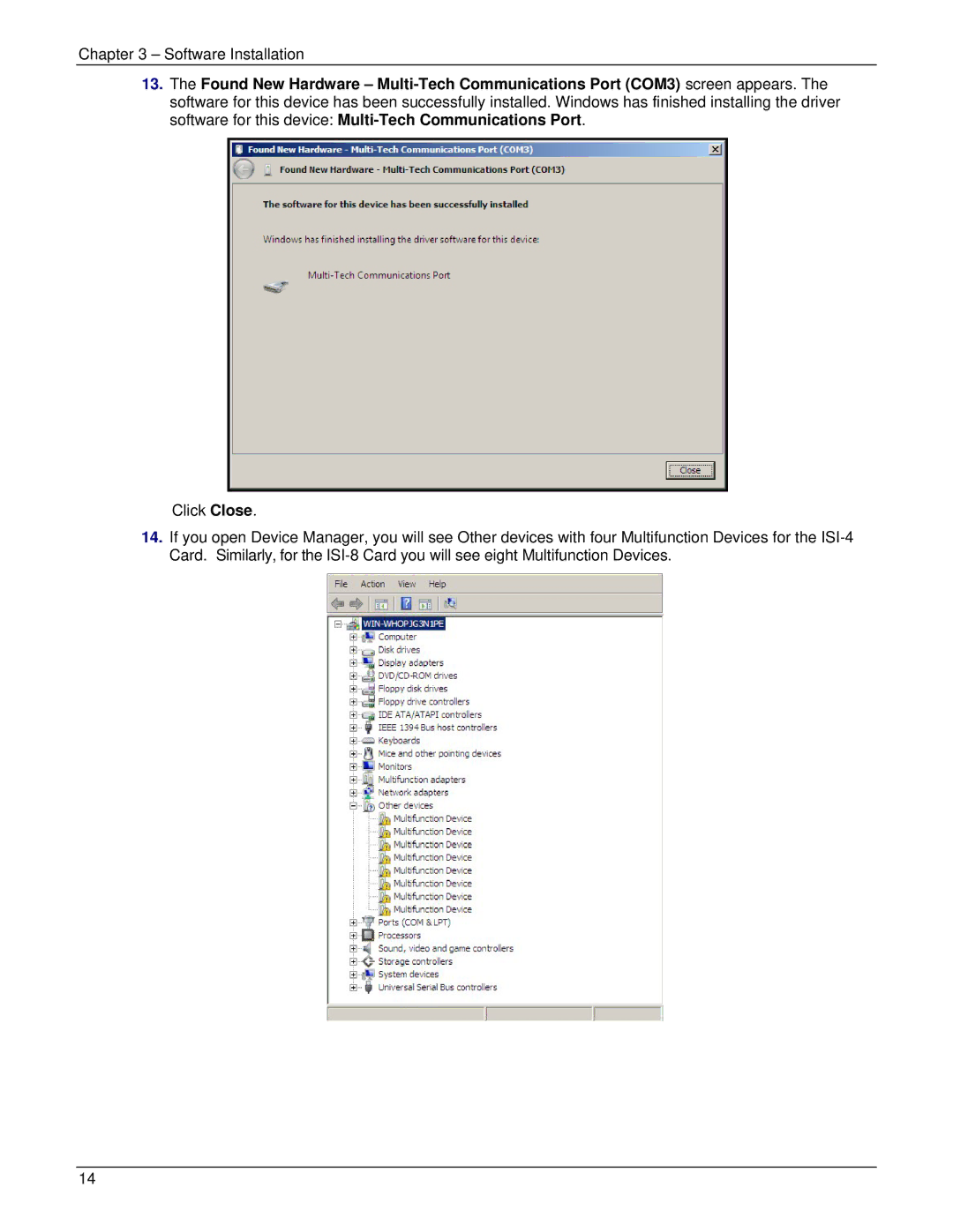 Multi-Tech Systems ISI5634UPCI manual Software Installation 