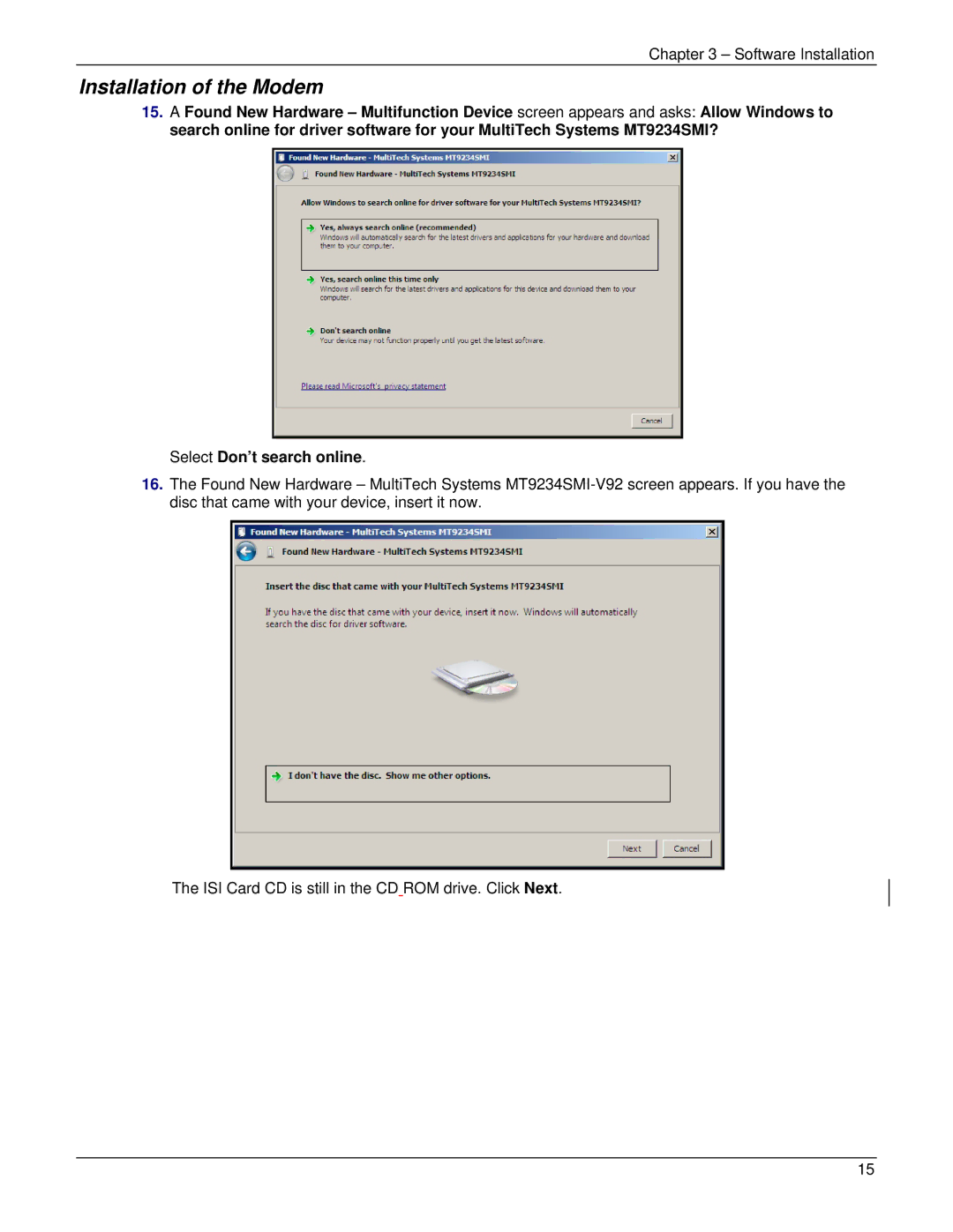 Multi-Tech Systems ISI5634UPCI manual Installation of the Modem 