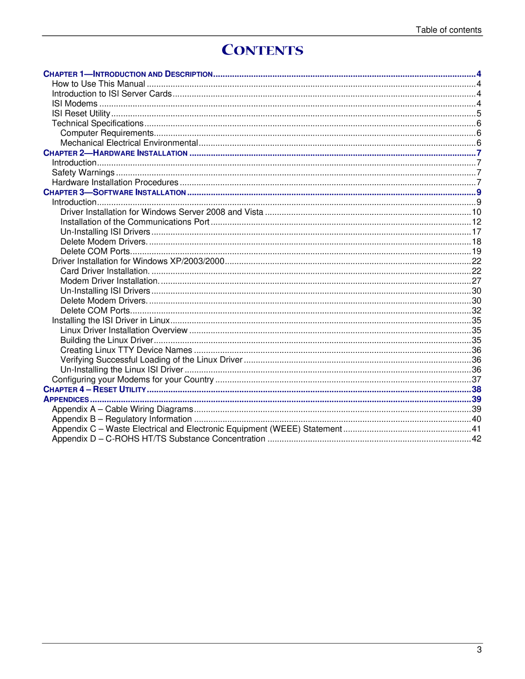 Multi-Tech Systems ISI5634UPCI manual Contents 