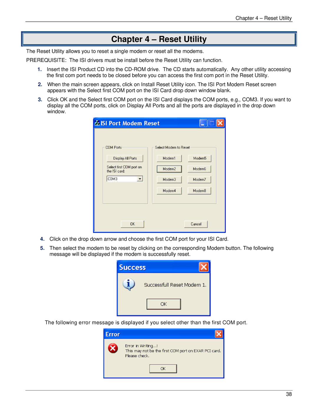 Multi-Tech Systems ISI5634UPCI manual Reset Utility 