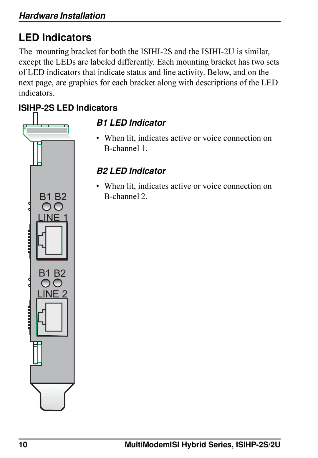 Multi-Tech Systems ISIHP-2S, ISIHP-2U quick start LED Indicators, B2 LED Indicator 