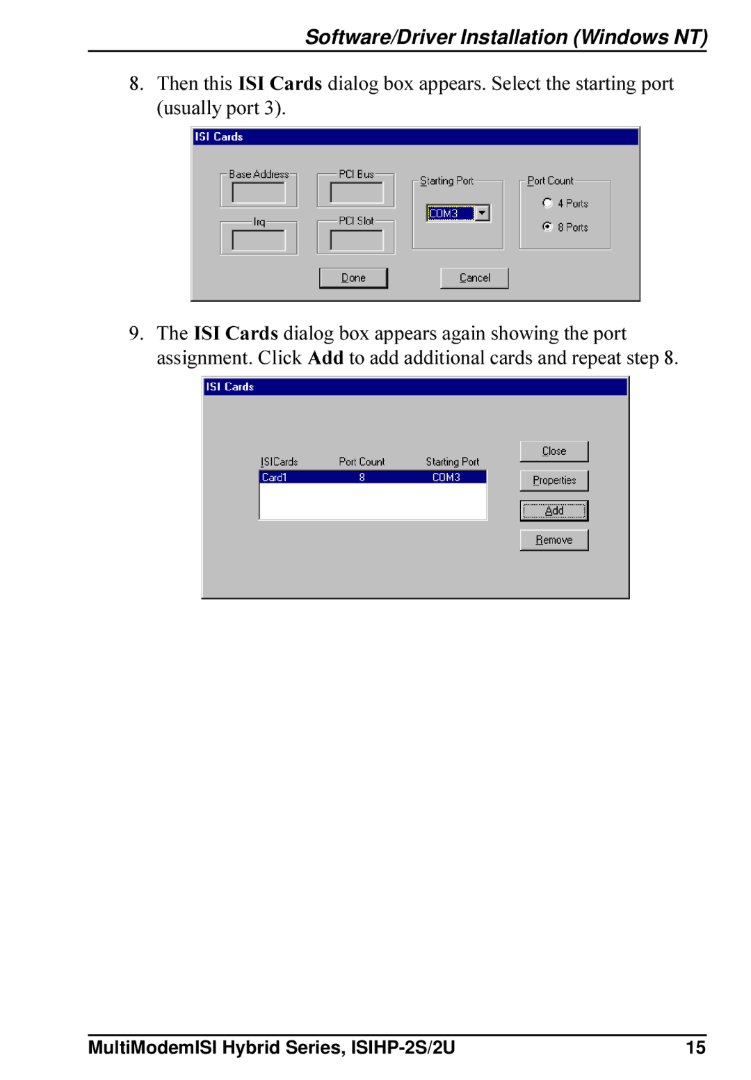 Multi-Tech Systems ISIHP-2U, ISIHP-2S quick start Software/Driver Installation Windows NT 