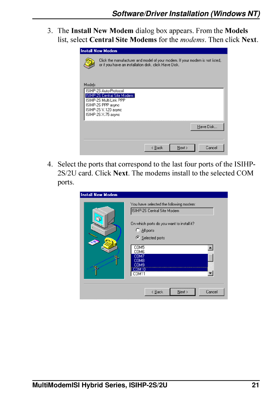 Multi-Tech Systems ISIHP-2U, ISIHP-2S quick start Software/Driver Installation Windows NT 