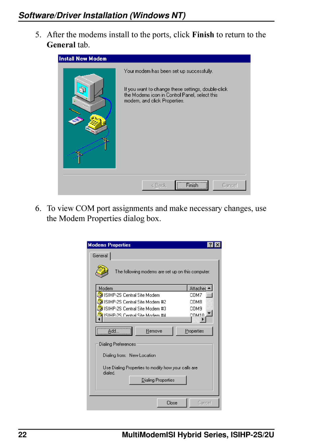 Multi-Tech Systems ISIHP-2S, ISIHP-2U quick start Software/Driver Installation Windows NT 