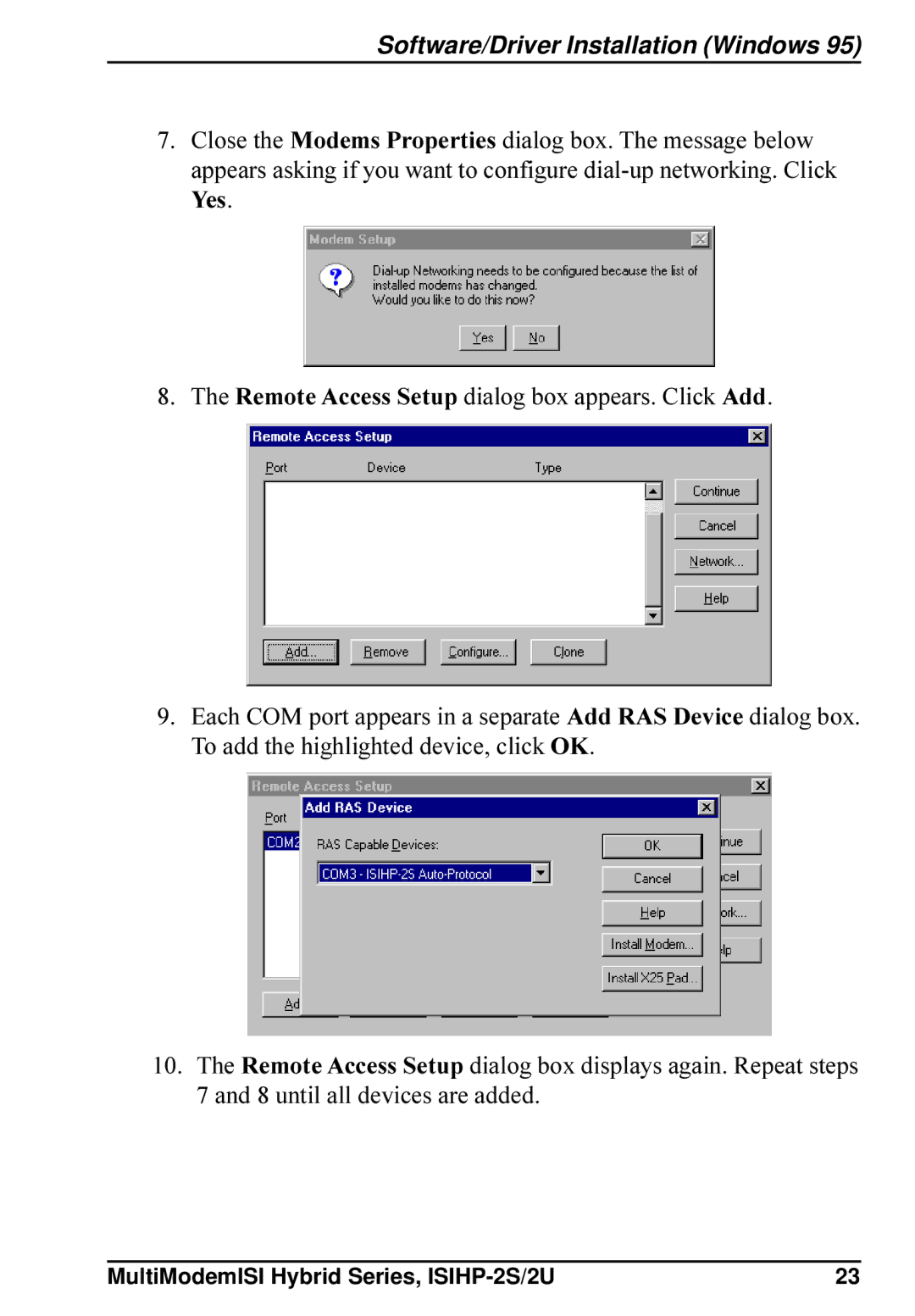 Multi-Tech Systems ISIHP-2U, ISIHP-2S quick start Software/Driver Installation Windows 