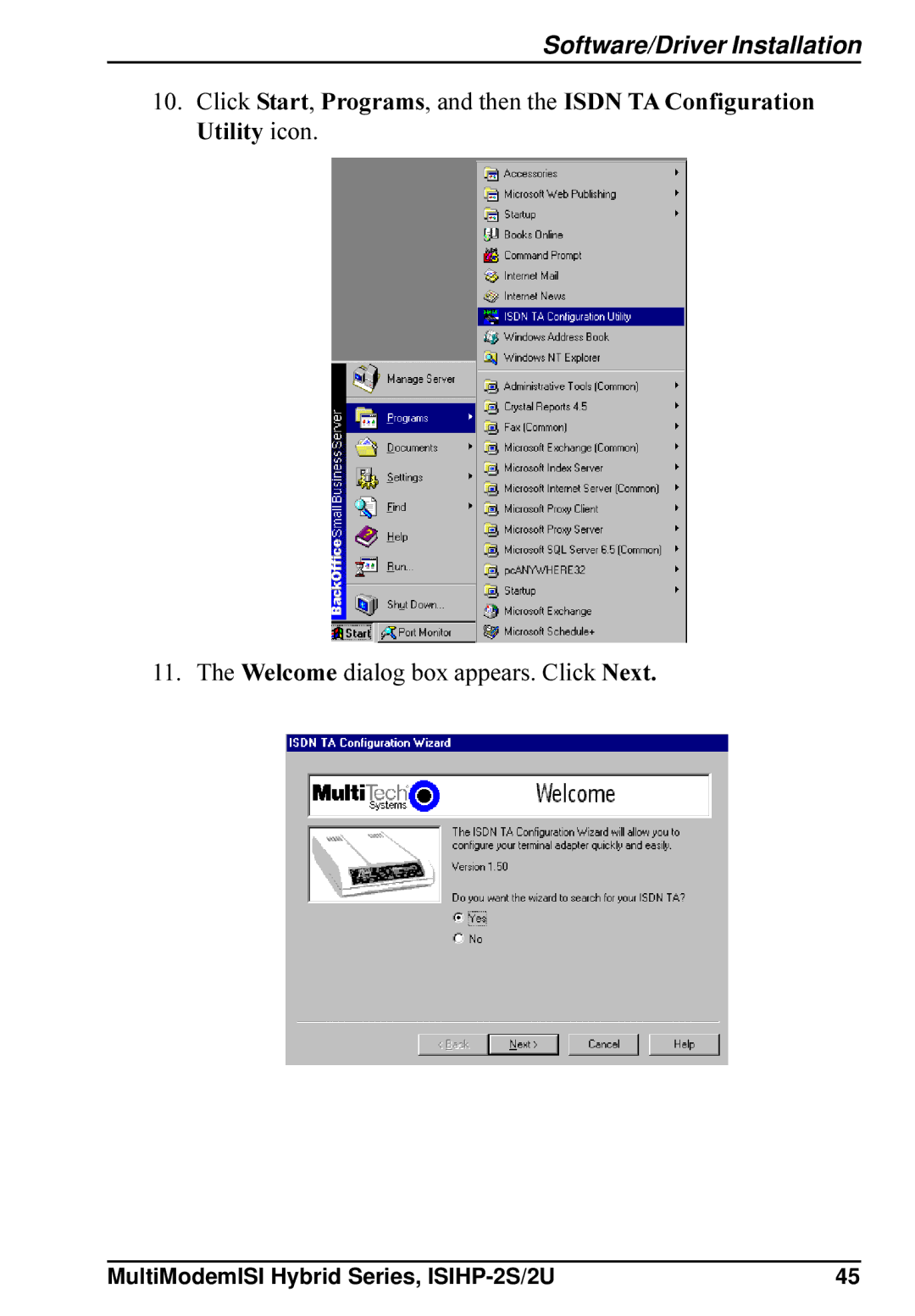 Multi-Tech Systems ISIHP-2U, ISIHP-2S quick start Software/Driver Installation 