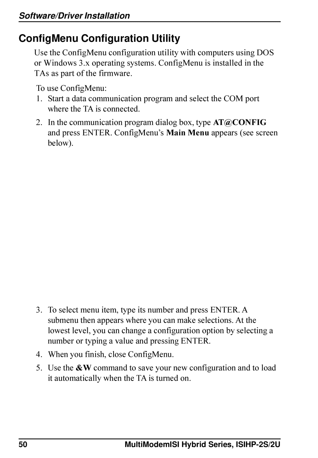 Multi-Tech Systems ISIHP-2S, ISIHP-2U quick start ConfigMenu Configuration Utility 