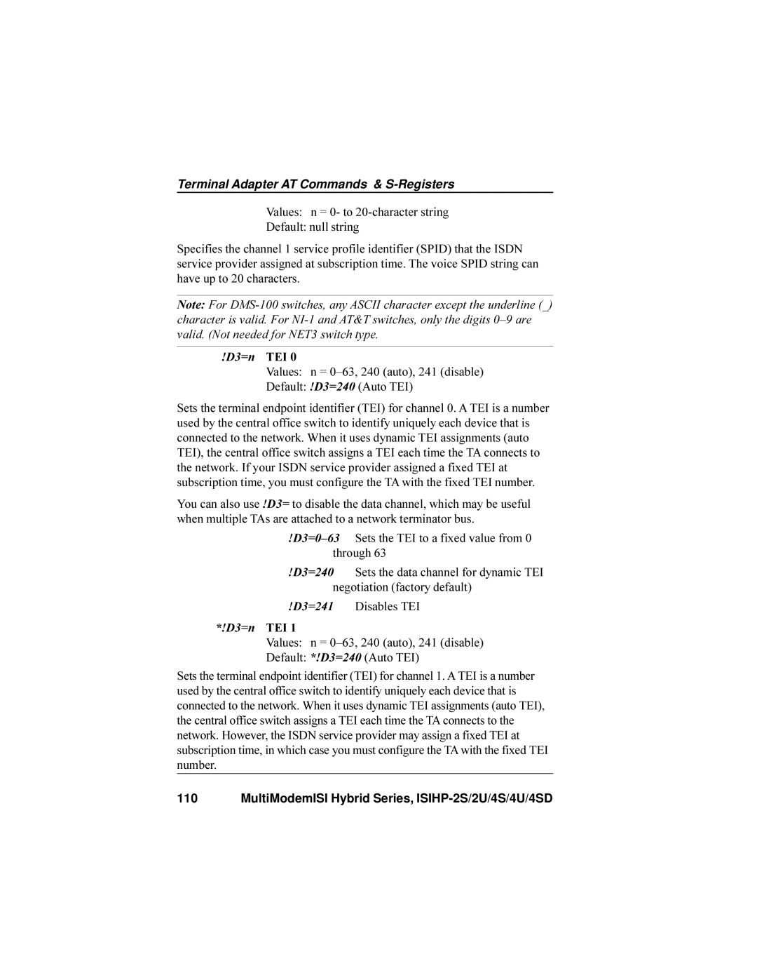 Multi-Tech Systems ISIHP-4SD, ISIHP-4U manual D3=n TEI 