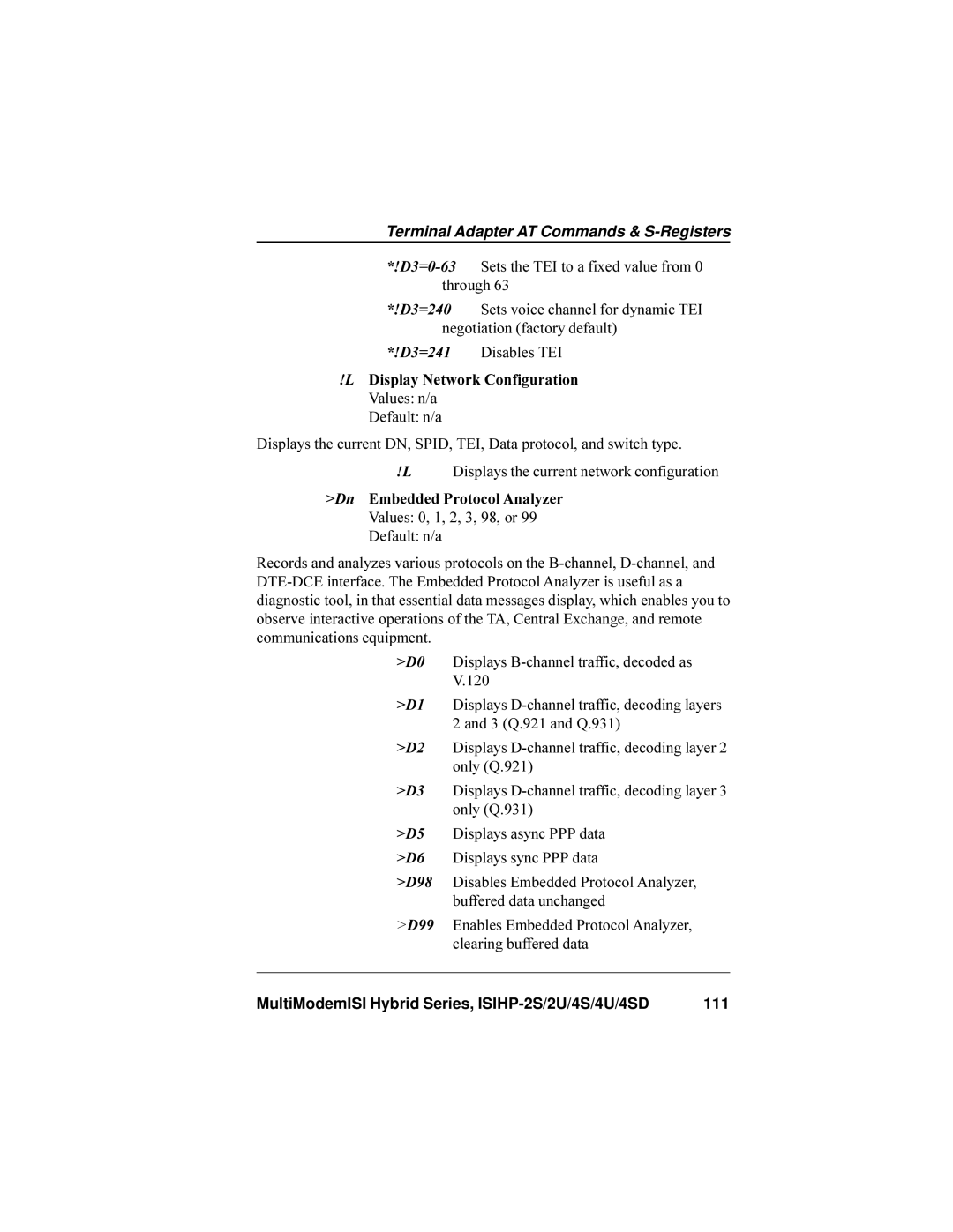 Multi-Tech Systems ISIHP-4U, ISIHP-4SD manual D3=241, Display Network Configuration 