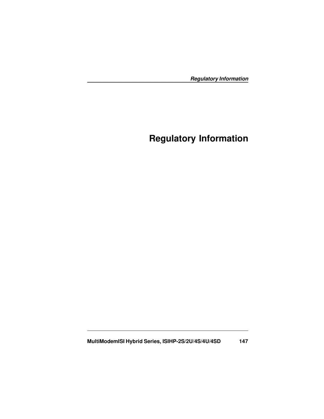 Multi-Tech Systems ISIHP-4U, ISIHP-4SD manual Regulatory Information 