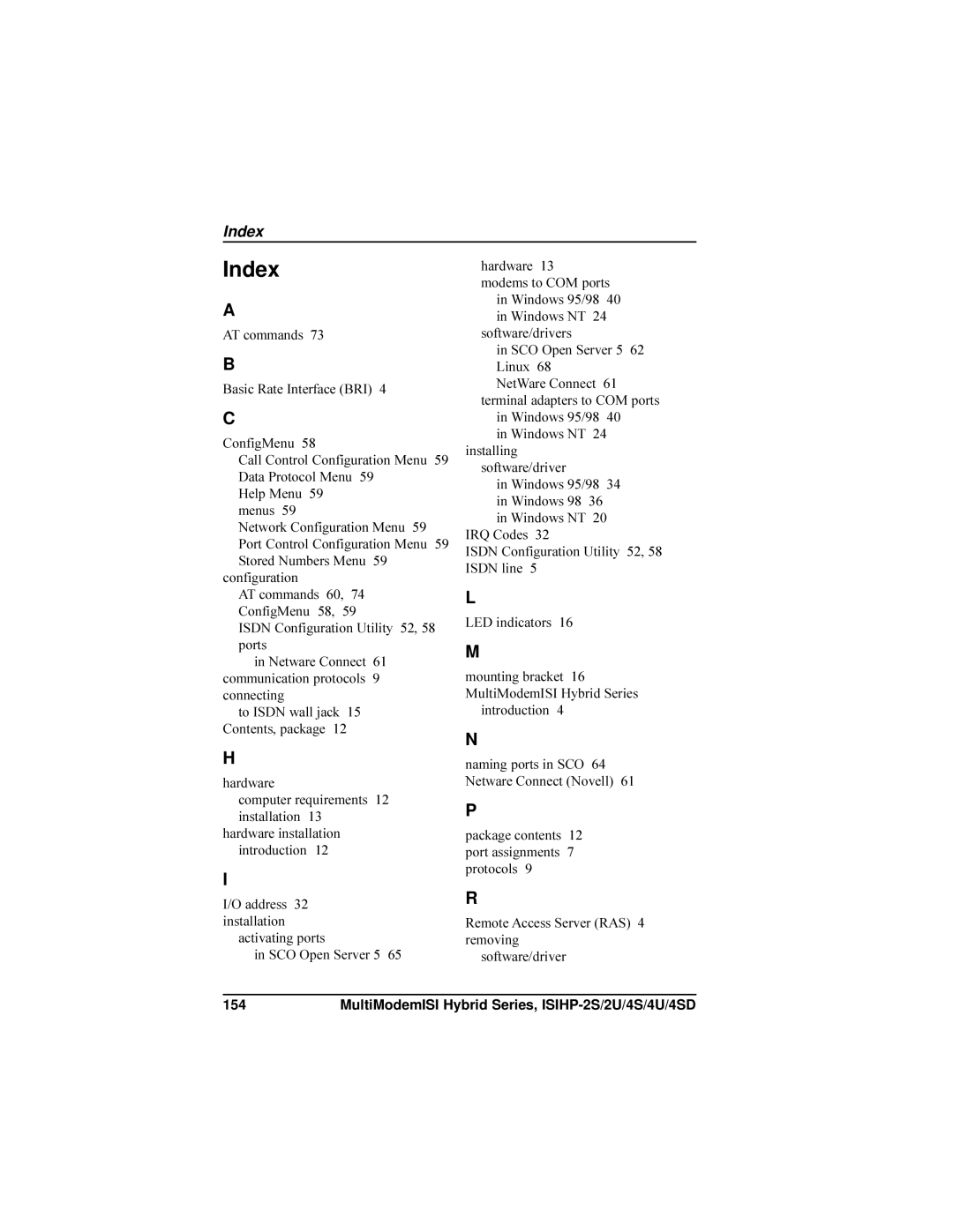 Multi-Tech Systems ISIHP-4U, ISIHP-4SD manual Index, Introduction 