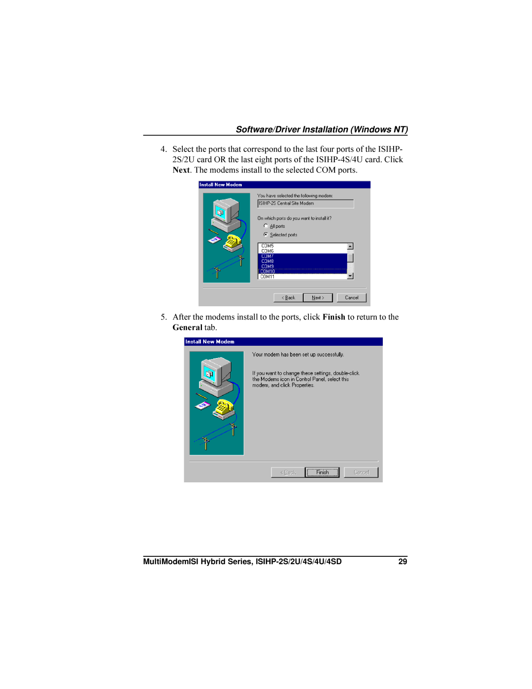 Multi-Tech Systems ISIHP-4SD, ISIHP-4U manual Software/Driver Installation Windows NT 