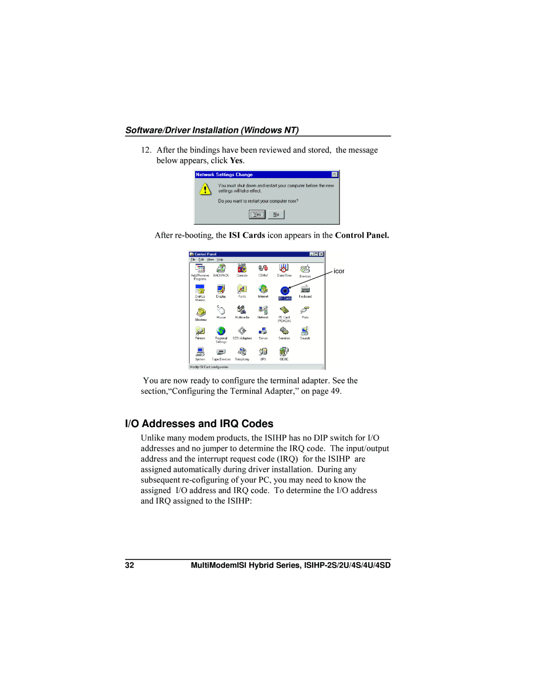 Multi-Tech Systems ISIHP-4SD, ISIHP-4U manual Addresses and IRQ Codes 