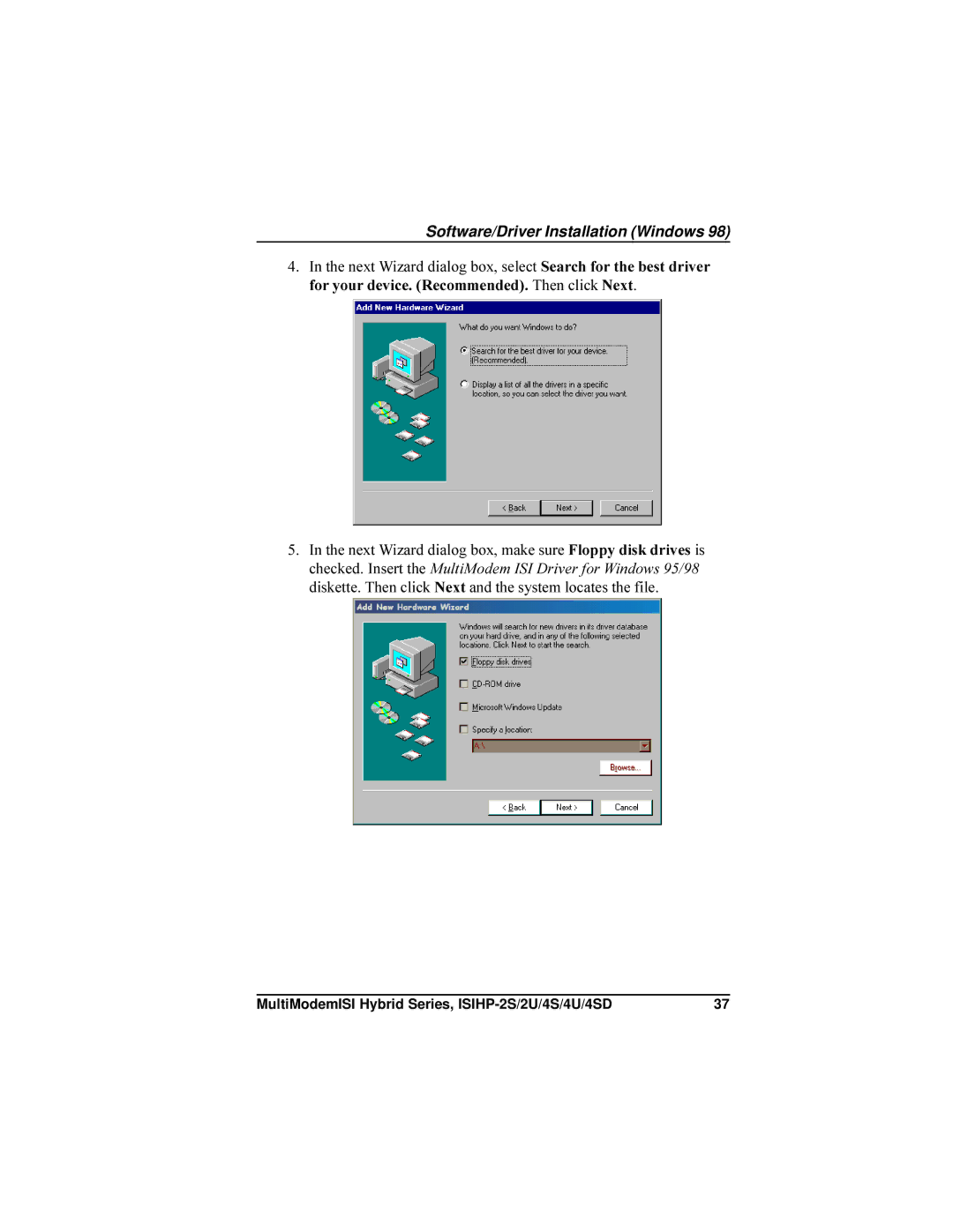 Multi-Tech Systems ISIHP-4U, ISIHP-4SD manual Software/Driver Installation Windows 