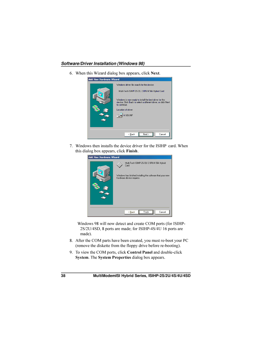 Multi-Tech Systems ISIHP-4SD, ISIHP-4U manual Software/Driver Installation Windows 